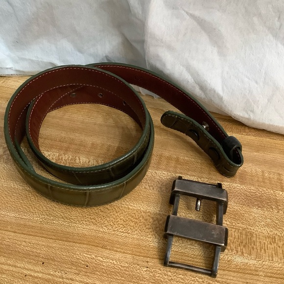 Pat Areias Men’s Belt Sz 30 Dark Green Alligator Leather Silver 925 Heavy Buckle - Picture 11 of 14